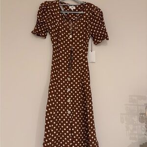 LPA Brown and White Polka Dot Midi Dress